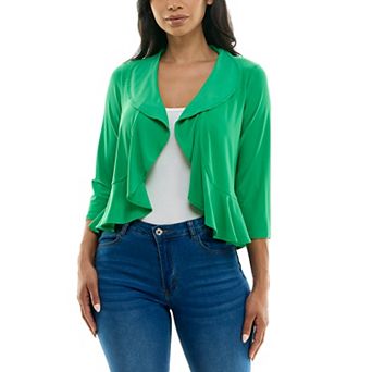 Women's Nina Leonard Ruffle Front Cropped Cardigan