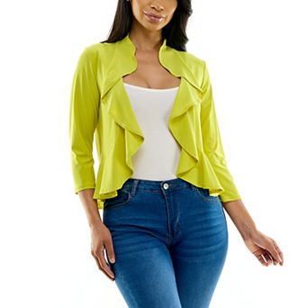 Women's Nina Leonard Ruffle Front Cropped Cardigan