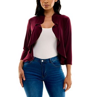 Women's Nina Leonard Ruffle Front Cropped Cardigan