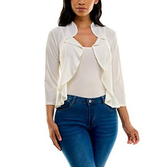 Women's Nina Leonard Ruffle Front Cropped Cardigan