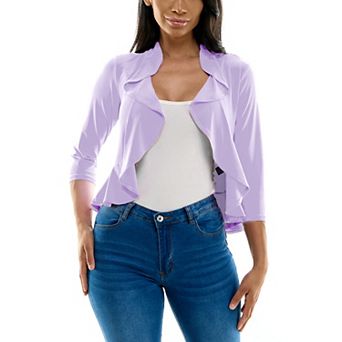Women's Nina Leonard Ruffle Front Cropped Cardigan