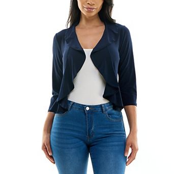 Women's Nina Leonard Ruffle Front Cropped Cardigan
