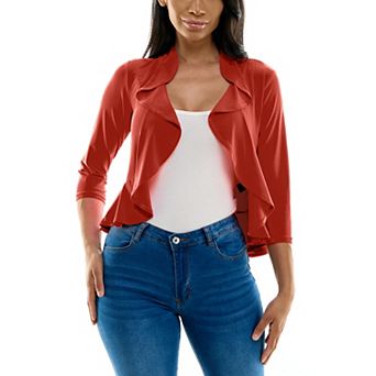 Women's Nina Leonard Ruffle Front Cropped Cardigan