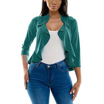Women's Nina Leonard Ruffle Front Cropped Cardigan