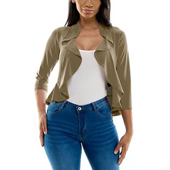 Women's Nina Leonard Ruffle Front Cropped Cardigan