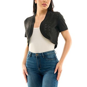 Women's Nina Leonard Eyelet Knit Bolero