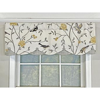 RLF Home Trend Bird Petticoat Valance Rod Pocket, Contrast Bottom fabric, Hand Made Buttons