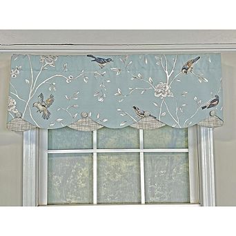 RLF Home Trend Bird Petticoat Valance Rod Pocket, Contrast Bottom fabric, Hand Made Buttons