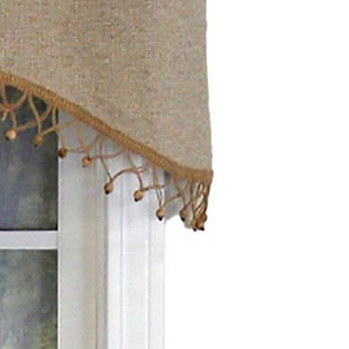 RLF Home Natural Linen Cornice Valance Flax. Rod Pocket. Wooden Beads Trim