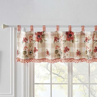 Greenland Home Wheatly Farmhouse Gingham Tab Tope Window Valance, 84 W x 16 L, with Ruffle Trim
