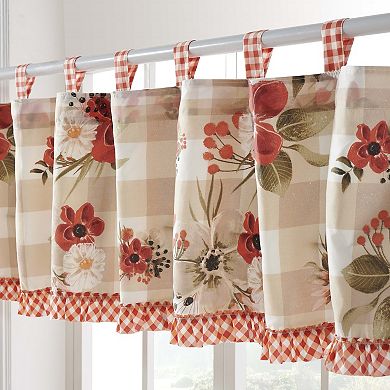 Greenland Home Wheatly Farmhouse Gingham Tab Tope Window Valance, 84 W x 16 L, with Ruffle Trim