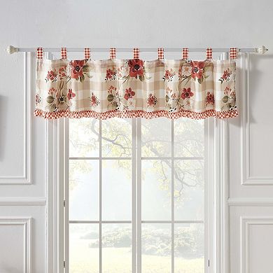 Greenland Home Wheatly Farmhouse Gingham Tab Tope Window Valance, 84 W x 16 L, with Ruffle Trim