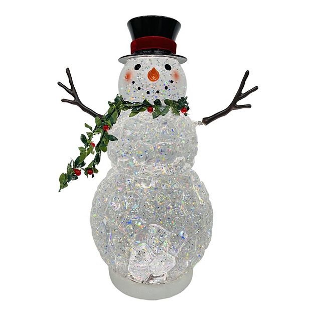 Napco 52811 Light-Up Ice Cube Shaped Snowman with Ear Muffs Red, White 7.25  x 7 Inches Plastic Holiday Water Glitter Globe