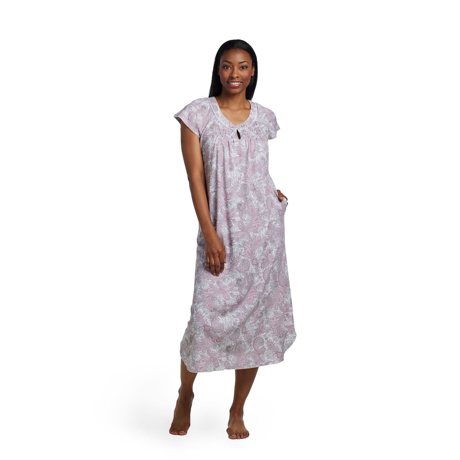 Women's Sleepwear Soft Button with Pockets Short Sleeve Lounge Nightgown