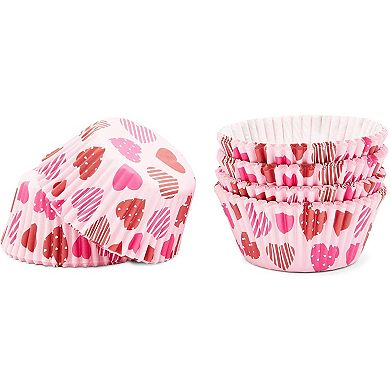 Valentine's Cupcake Dessert Liners, Pink and Red Heart Muffin Cups (3 Designs, 450 Pack)