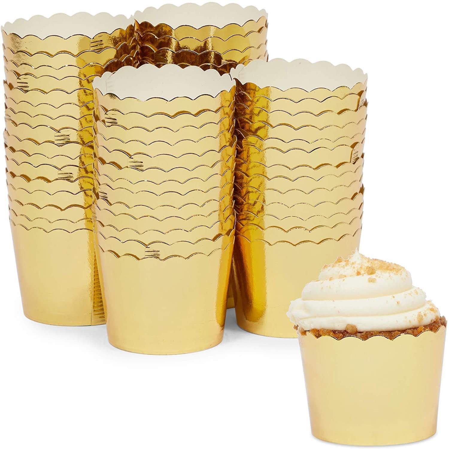 100 Pack Tulip Cupcake Liners for Baking, Gold Foil Muffin Liners for Baking  and Decor (3.25 x 2.8 In)