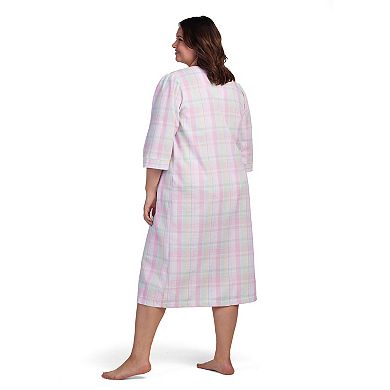 Plus Size Miss Elaine Essentials Seersucker Long Zip Robe
