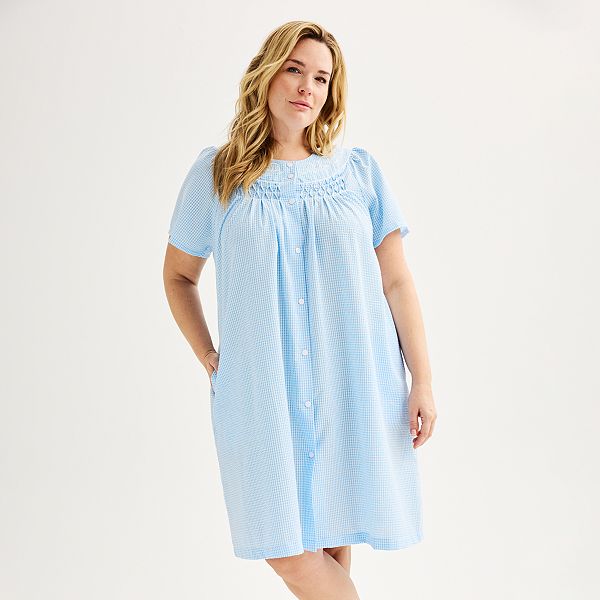 Plus Size Miss Elaine Essentials Seersucker Short Snap Robe