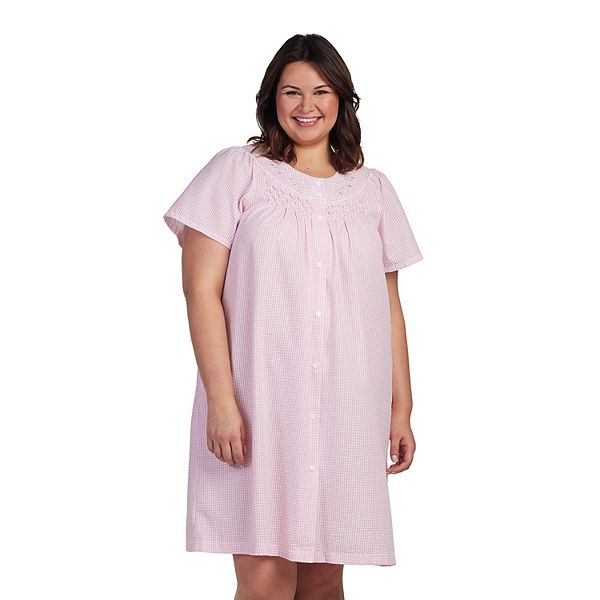 Plus Size Miss Elaine Essentials Seersucker Short Snap Robe