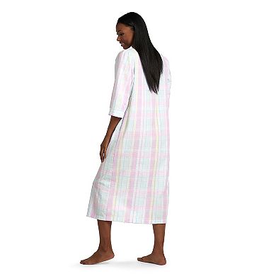 Petite Miss Elaine Essentials Seersucker Petite Size Long Zip Robe