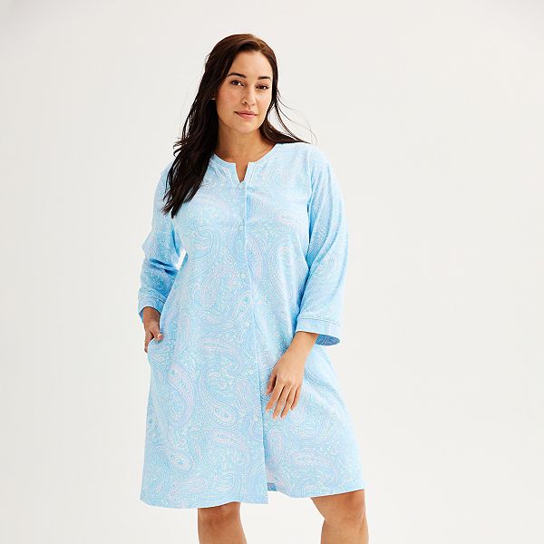 Plus Size Miss Elaine Essentials Knit Short Snap Robe