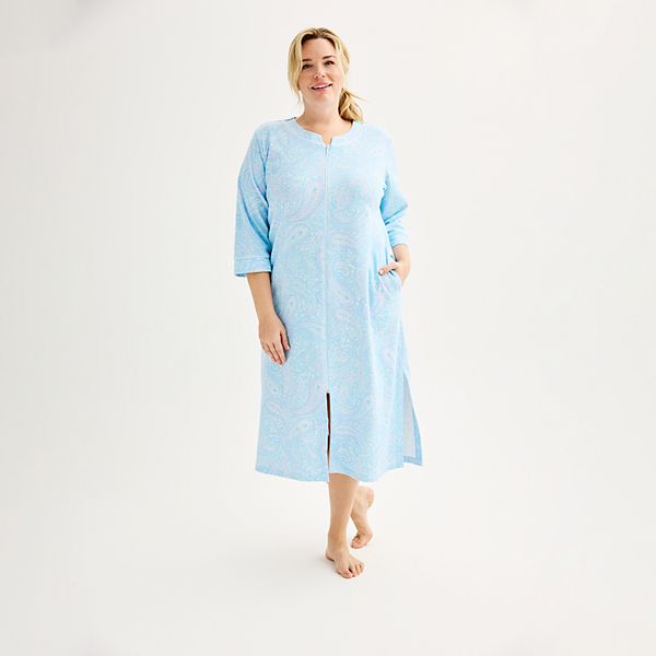 Plus Size Miss Elaine Essentials Interlock Long Zip Robe