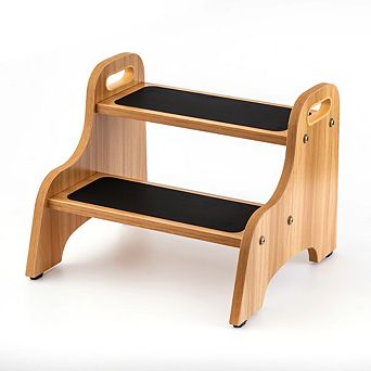 Strongtek Wooden 2 Step Stools For Kids With Non-Slip Stepping Surface, 400 Lbs Capacity