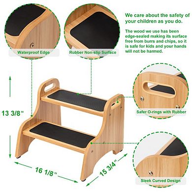 Strongtek Wooden 2 Step Stools For Kids With Non-Slip Stepping Surface, 400 Lbs Capacity