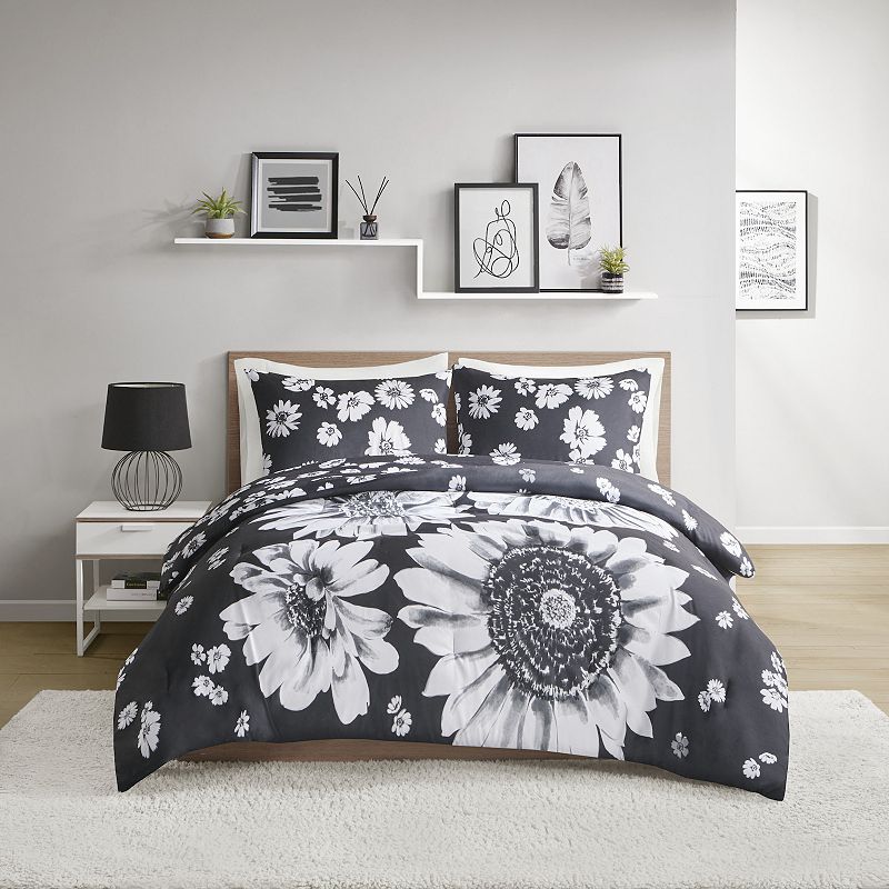 Intelligent Design Lilith Reversible Floral Comforter Set, Black, Twin