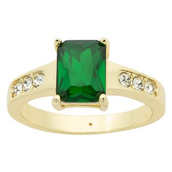 Brilliance Gold Tone Green & Clear Emerald Crystal Ring