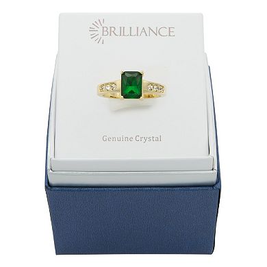 Brilliance Gold Tone Green & Clear Emerald Crystal Ring