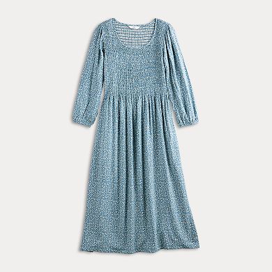 Women's Croft & Barrow® 3/4 Sleeve Smocked Midi Dress