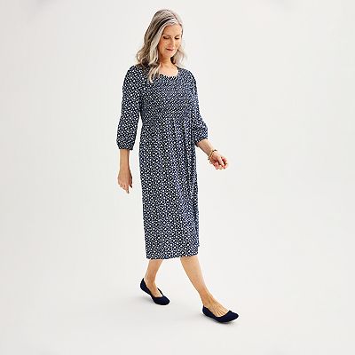 Women s Croft Barrow 3 4 Sleeve Smocked Midi Dress