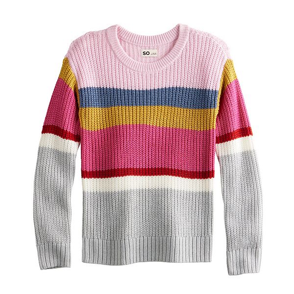 Girls 6-20 & Plus Size SO® Knitted Sweaters - Multi Gray Stripe (S (7))