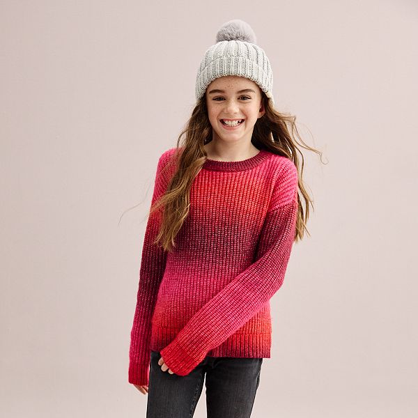 Girls 6-20 & Plus Size SO® Knitted Sweaters - Pink Red Ombre (XL (14/16))