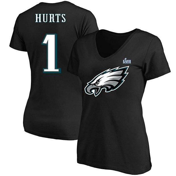 Women's Jalen Hurts Black Philadelphia Eagles Super Bowl LVII Plus Size  Name & Number V-Neck T-Shirt