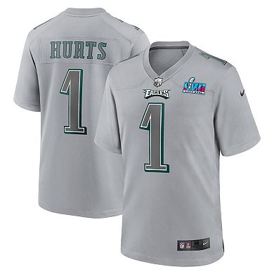 Youth Nike Jalen Hurts Gray Philadelphia Eagles Super Bowl LVII Patch Atmosphere Fashion Game Jersey