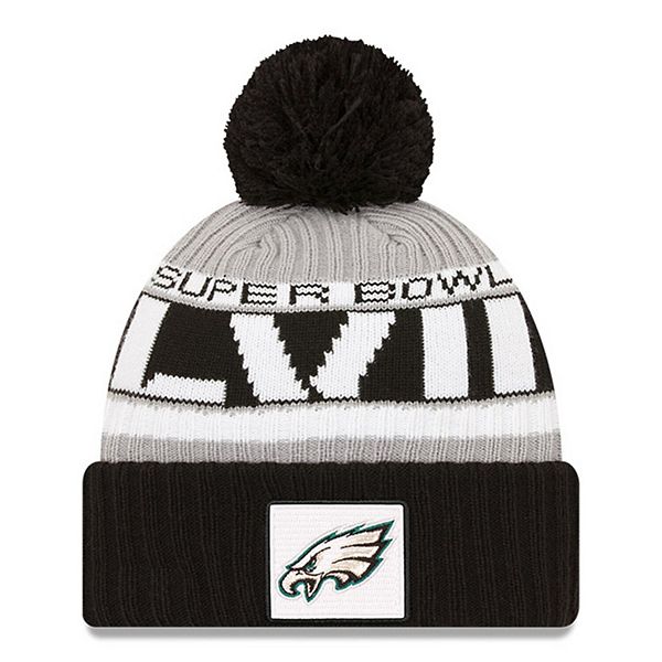 Youth New Era Black Philadelphia Eagles Repeat Cuffed Knit Hat with Pom