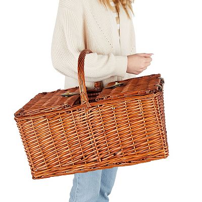 Juvale large wicker picnic basket for 4 person insulated cooler bag supplies hotsell