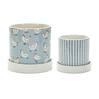 Melrose Chicken Striped Planter Table Decor 2 pc Set