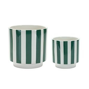 Melrose Green Stripe Planter Table Decor 2 pc Set