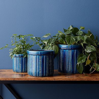 Melrose Blue Etched Planter Table Decor 3-piece Set