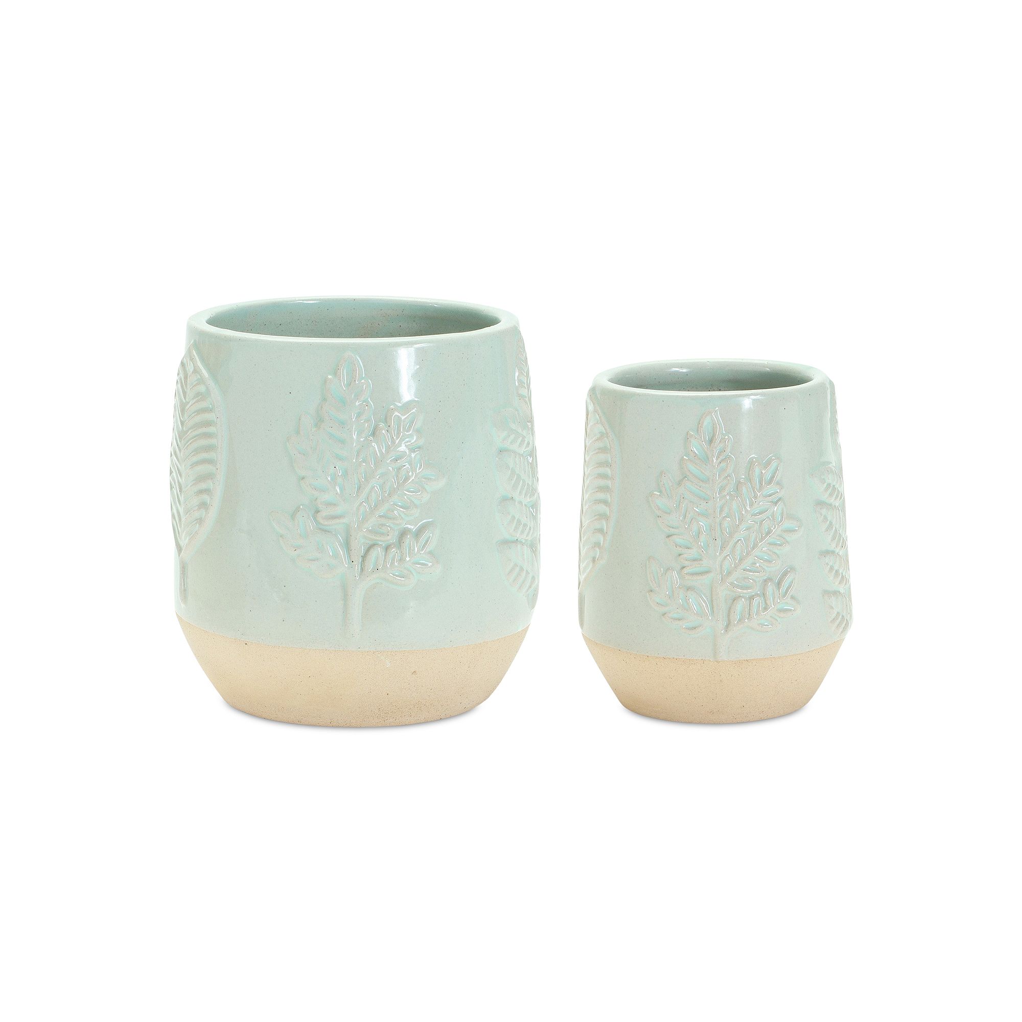 Melrose Leaves Planter Table Decor 2-piece Set, Beige Gray