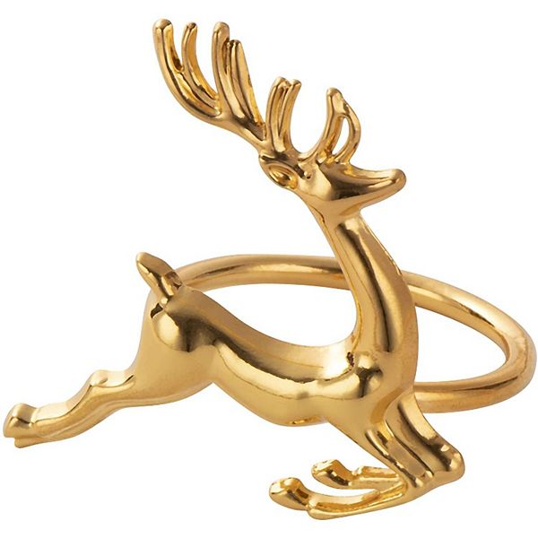 Christmas Napkin Rings, Reindeer Napkin Holder, Holiday Party Supplies (Gold, 6 Pack)