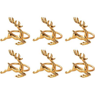 Set of 6 Christmas Napkin Rings, Gold Reindeer Holder for Holiday Party Décor