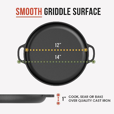 Chef Pomodoro Cast Iron Pizza Pan, 12" Inch Pre-seasoned Skillet, With Handles, Baking Pan