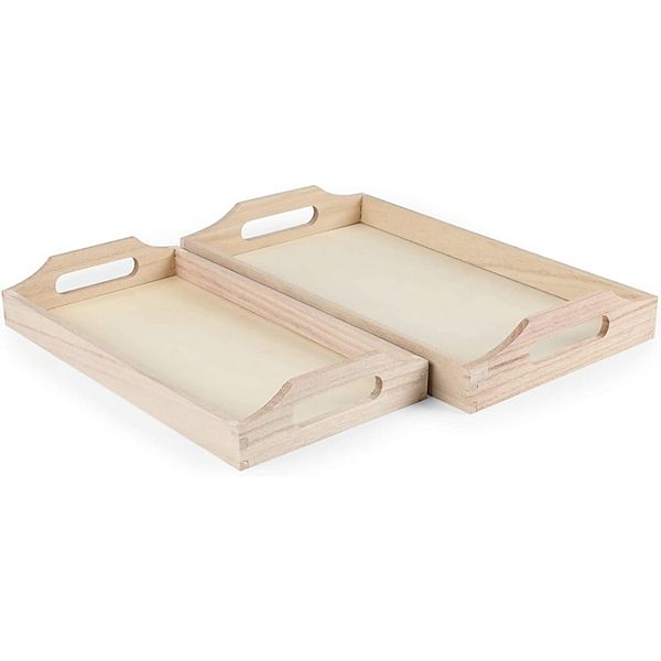Lightweight Wooden Trays with Handles for DIY Crafts, Decorating (2
