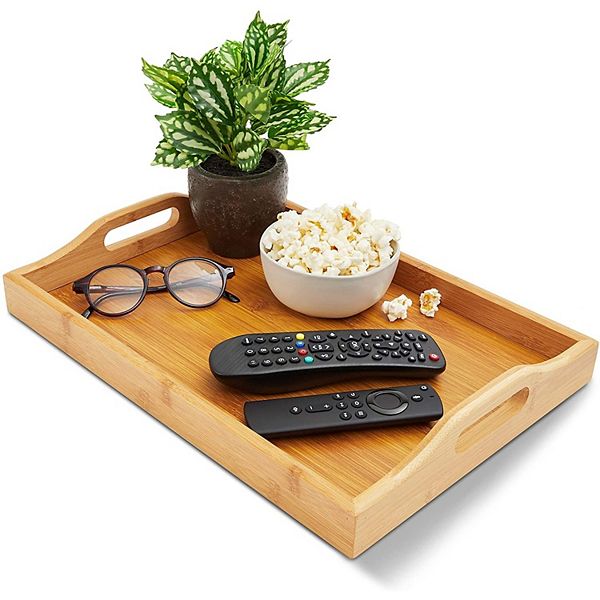 Wood Serving Tray with Handles for Breakfast in Bed (16 x 11 x 2 In)