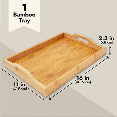 Juvale Wood Serving Tray with Handles, 16 x 11 x 2", Serve Coffee, Tea
