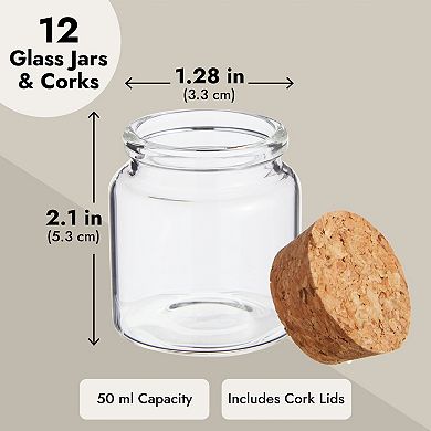 12 Pack Small Glass Jars with Cork Lids, 50ml Mini Bottles for DIY Crafts, Sand